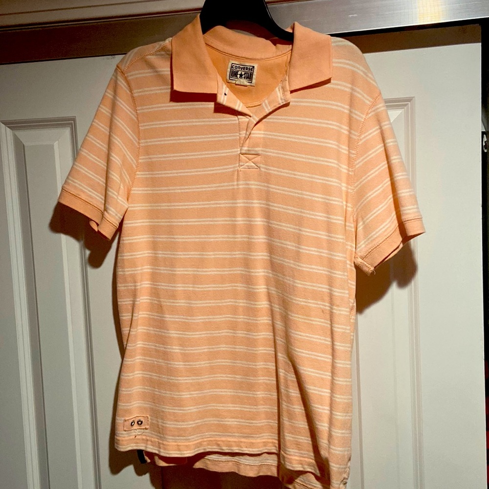 Men’s converse one star golf shirt size L in a peach color with white stripes